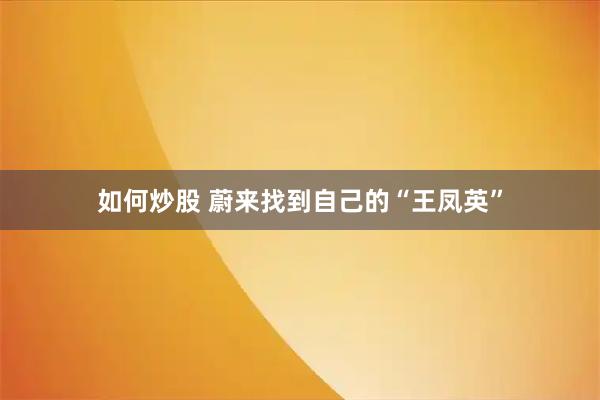如何炒股 蔚来找到自己的“王凤英”